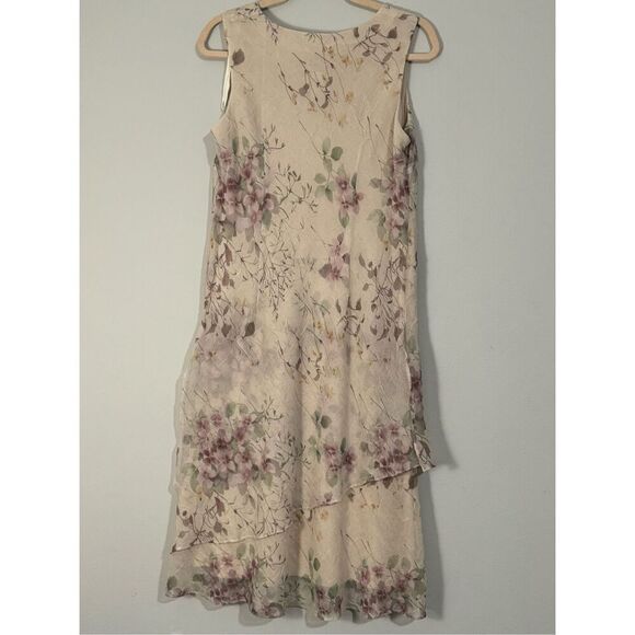 R&M Richards Vintage Floral Cream Chiffon Fairy Dress w/ Sheer Cover Up Formal S - Picture 7 of 7